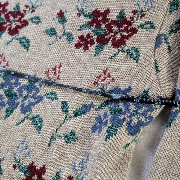 Vintage Floral Knit Mock Neck Sweater Women's 2XL Beige Patterned 80s - Picture 5 of 6